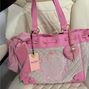 Juicy Couture Pink and Cream Quilted Tote